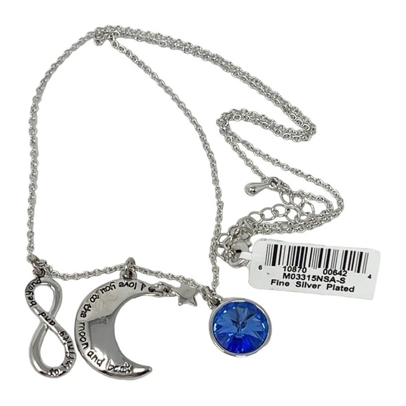 Silver Plated Necklace “I Love You To The Moon and Back" Swarovski Elements - Picture 4 of 7